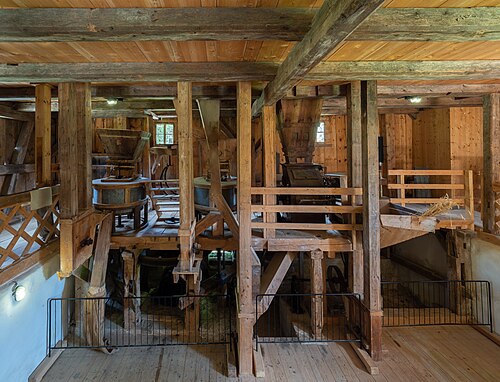 Interior of the Rauberweihermühle mill at the Upper Palatinate Open-Air Museum in Neusath